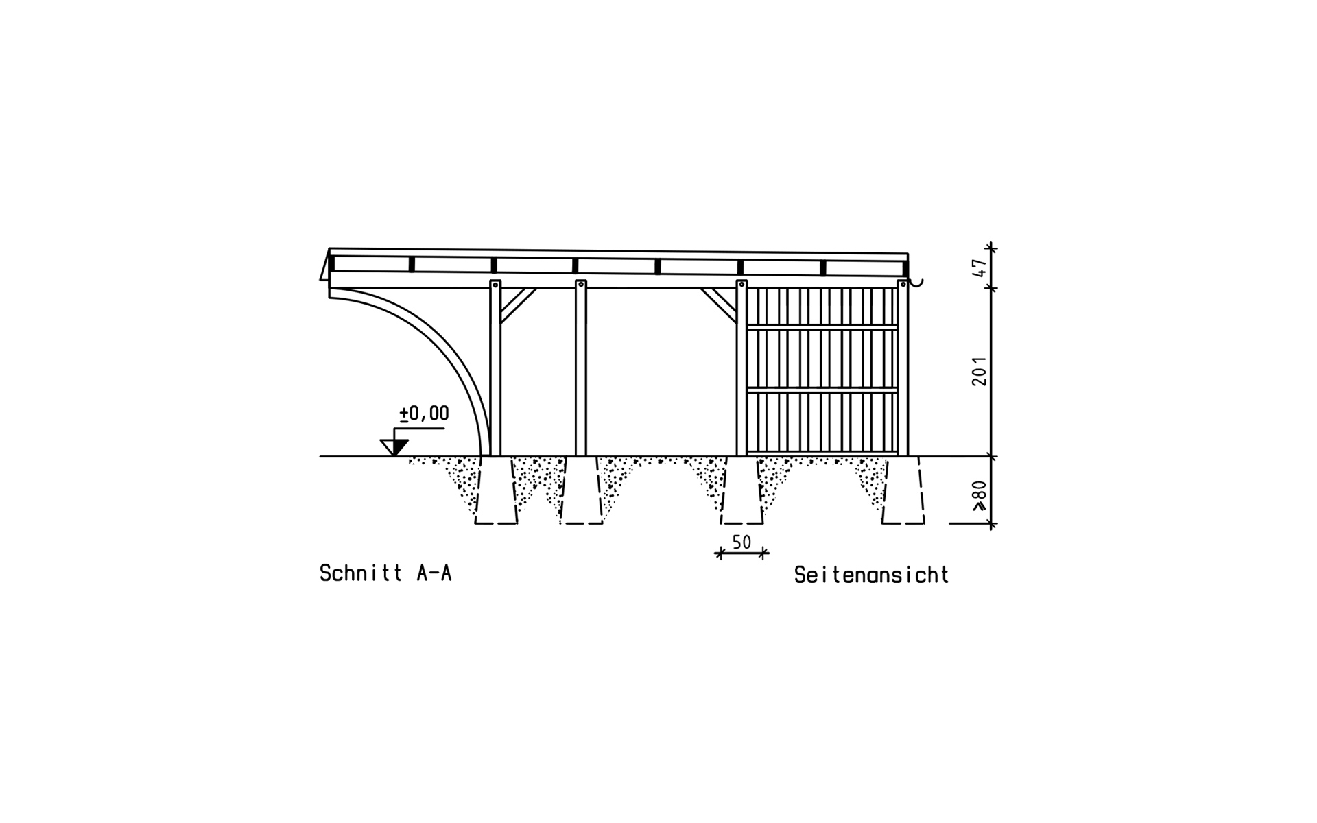 Doppelcarport 610x700 mit 2 Leimholzbögen und Abstellraum 200 cm